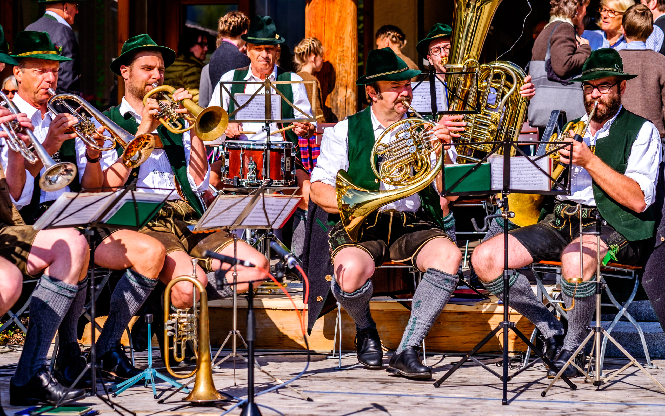 Kreuth, Germany - May 1: A typical bavarian brass band during the typical May Day festival on May 1, 2019 in Kreuth in Germany.